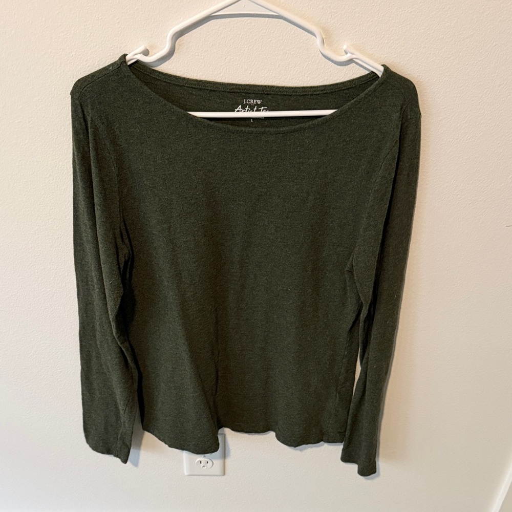 J. Crew Forest Green Long Sleeve Women's Top Size L